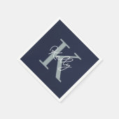 ネイビーモダンブルーモノグラムスクリプト スタンダードカクテルナプキン (角)