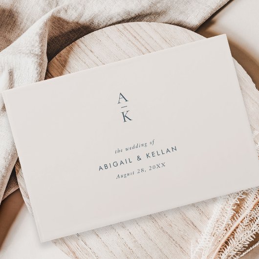 ネイビーモダンブルーモノグラムミックスマッチ結婚ズ ゲストブック