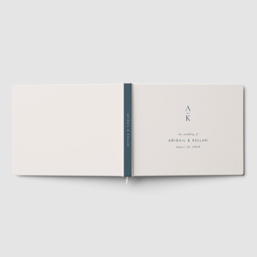 ネイビーモダンブルーモノグラムミックスマッチ結婚ズ ゲストブック (全面)