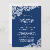 ネイビーモダンブルーレースのリハ結婚ーサルディナー 招待状 (正面)
