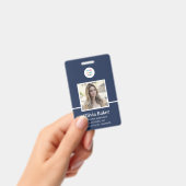 ネイビーモダンブルーロゴセキュリティ従業員の写真 バッジ (Handheld)