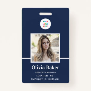ネイビーモダンブルーロゴセキュリティ従業員の写真 バッジ