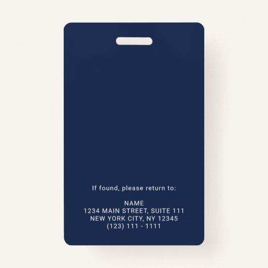 ネイビーモダンブルーロゴセキュリティ従業員の写真 バッジ (裏面)