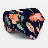 ネイビーモダンブルーワイルドフラワー水彩模様 ネクタイ (ロール)
