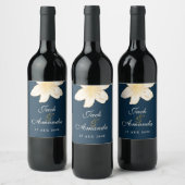 ネイビーモダンブルーワインボトルシール&ラベル ワインラベル (ボトル)