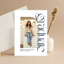 ネイビーモダンブルー写真卒業 招待状