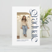 ネイビーモダンブルー写真卒業 招待状 (スタンド正面)