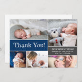 ネイビーモダンブルー写真赤ちゃんシャワー サンキューカード (正面/裏面)