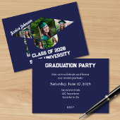 ネイビーモダンブルー卒業写真コラージュパーティー 招待状