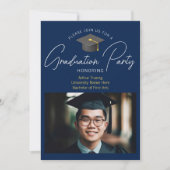 ネイビーモダンブルー卒業写真パーティー 招待状 (正面)