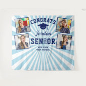 ネイビーモダンブルー卒業写真ブース背景 タペストリー (正面(横))