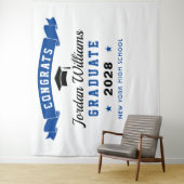 ネイビーモダンブルー卒業写真ブース背景 タペストリー (インサイチュ)