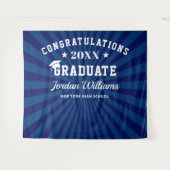 ネイビーモダンブルー卒業写真ブース背景 タペストリー (正面(横))