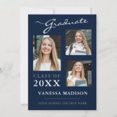 ネイビーモダンブルー卒業写真3 案内状 (正面)