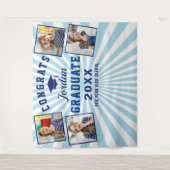 ネイビーモダンブルー卒業式4フォトブース背景 タペストリー (正面)