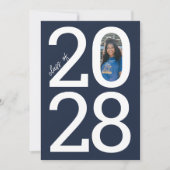 ネイビーモダンブルー学年&写真卒業 案内状 (正面)