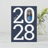 ネイビーモダンブルー学年&写真卒業 案内状 (スタンド正面)