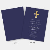 ネイビーモダンブルー宗教少年ファースト・コミュニオン 招待状