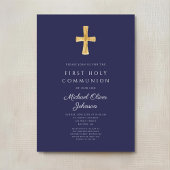 ネイビーモダンブルー宗教少年ファースト・コミュニオン 招待状
