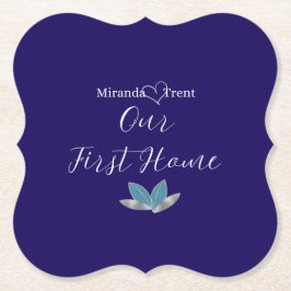 ネイビーモダンブルー引っ越し祝いパーティーコースター ペーパーコースター