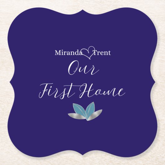 ネイビーモダンブルー引っ越し祝いパーティーコースター ペーパーコースター (正面)