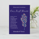 ネイビーモダンブルー引っ越し祝いパーティーパーティー 招待状 (スタンド正面)