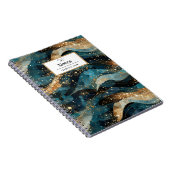 ネイビーモダンブルー抽象芸術冬グリッターパターン ノートブック (右側)