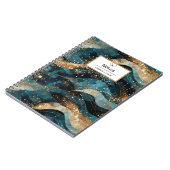 ネイビーモダンブルー抽象芸術冬グリッターパターン ノートブック (左側)