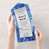 ネイビーモダンブルー抽象芸術油画結婚ズ オールインワン招待状 (貼ってはがせる)