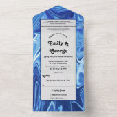 ネイビーモダンブルー抽象芸術油画結婚ズ オールインワン招待状 (内側)