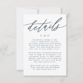 ネイビーモダンブルー書道の結婚詳細 出欠カード (正面)