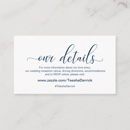 ネイビーモダンブルー書道結婚の詳細 エンクロージャーカード (正面)