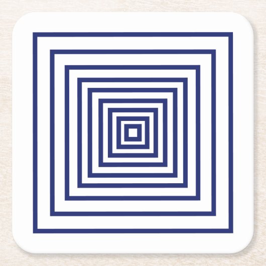 ネイビーモダンブルー白方幾何学模様 スクエアペーパーコースター (正面)