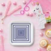 ネイビーモダンブルー白方幾何学模様 ペーパープレート (パーティー)