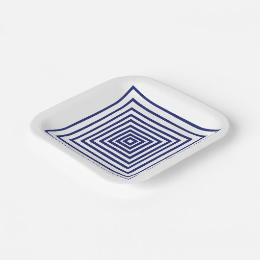 ネイビーモダンブルー白方幾何学模様 ペーパープレート (傾斜あり)