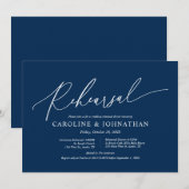 ネイビーモダンブルー結婚のリハーサルとディナー 招待状 (正面/裏面)
