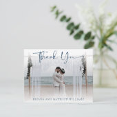 ネイビーモダンブルー結婚の写真サンキューカード サンキューカード (スタンド正面)