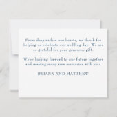 ネイビーモダンブルー結婚の写真サンキューカード サンキューカード (裏面)