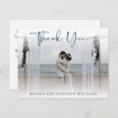 ネイビーモダンブルー結婚の写真サンキューカード サンキューカード (正面/裏面)