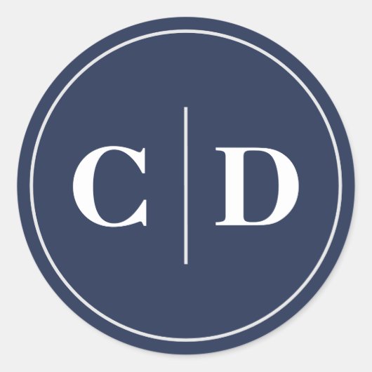 ネイビーモダンブルー結婚ズモノグラム ラウンドシール (正面)