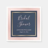 ネイビーモダンブルー赤面と金ゴールドブライダルシャワー スタンダードカクテルナプキン (正面)