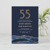 ネイビーモダンブルー金ゴールドアゲート55th誕生日パーティー 招待状 (スタンド正面)