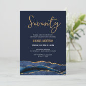 ネイビーモダンブルー金ゴールドアゲート70th誕生日パーティー 招待状 (スタンド正面)