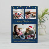 ネイビーモダンブルー金ゴールドクリスマスコラージュ写真 箔シーズンカード (立ち正面)