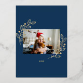 ネイビーモダンブルー金ゴールドクリスマスコラージュ写真 箔シーズンカード (裏面)