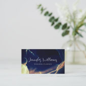 ネイビーモダンブルー金ゴールドグリッターウェディングプランナー 名刺 (スタンド正面)