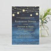 ネイビーモダンブルー金ゴールドストリングライトリハーサル 招待状 (スタンド正面)