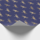ネイビーモダンブルー金ゴールドトンボ模様 ラッピングペーパー (角)