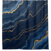 ネイビーモダンブルー金ゴールドマーブルコレクション シャワーカーテン (正面)