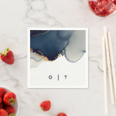 ネイビーモダンブルー金ゴールドモノグラムビーチ結婚式 スタンダードカクテルナプキン (インサイチュ)